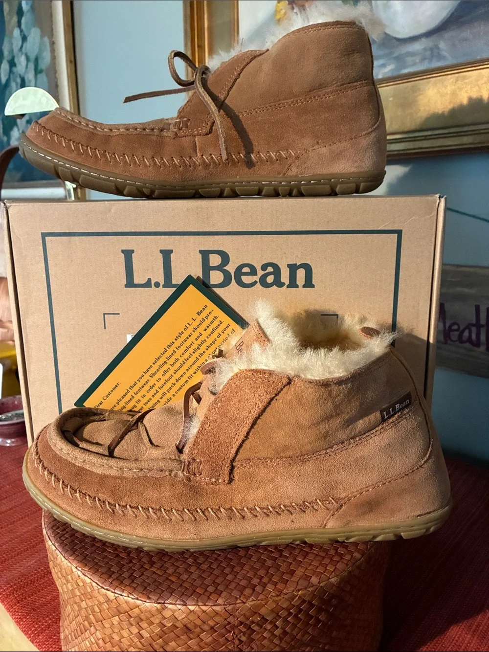 L.L.Bean Wicked Good Lodge Chukka Slippers shearling trim & Suede Uppet